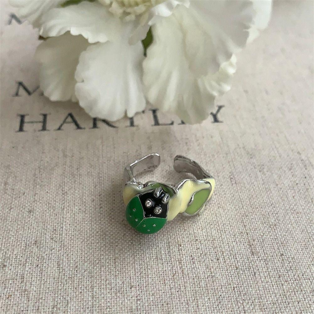 Chinese Style Insect Drip Oil Ring Geometric Enamel Flower Ring Retro Painting Ring  Gift