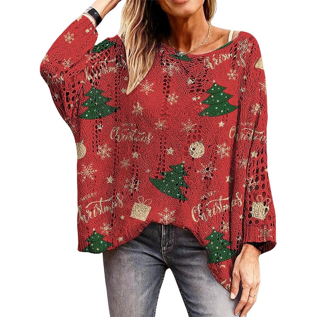 Hollow Out 3D Print Long Sleeve Christmas Sweater