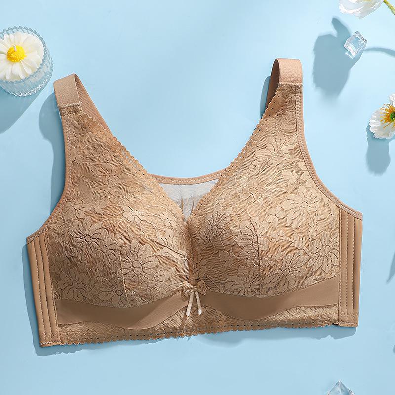 Large Size Bra for Women Without Steel Rims Thin Bra for Women with Lace Double Breasted Anti Sagging Breathable Bra