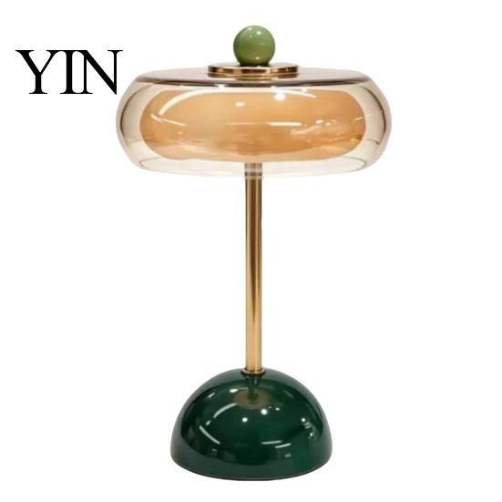 Adjustable Brightness Office Light Retro Glass Mushroom Table Lamp, USB Rechargeable Touch Control Bedside Modern Aesthetic Room Lamp 3 Colors