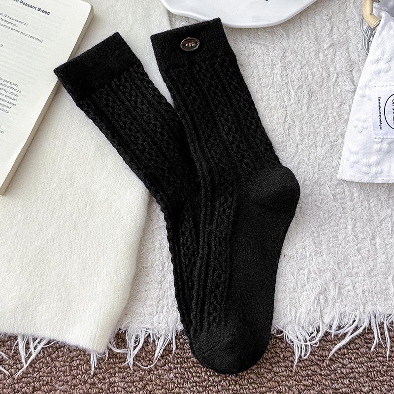 Wool Socks Children'S Warm Fleece Medium Tube Socks Season Warm Fleece Thickened Egg Button Twist Stacking Socks Women
