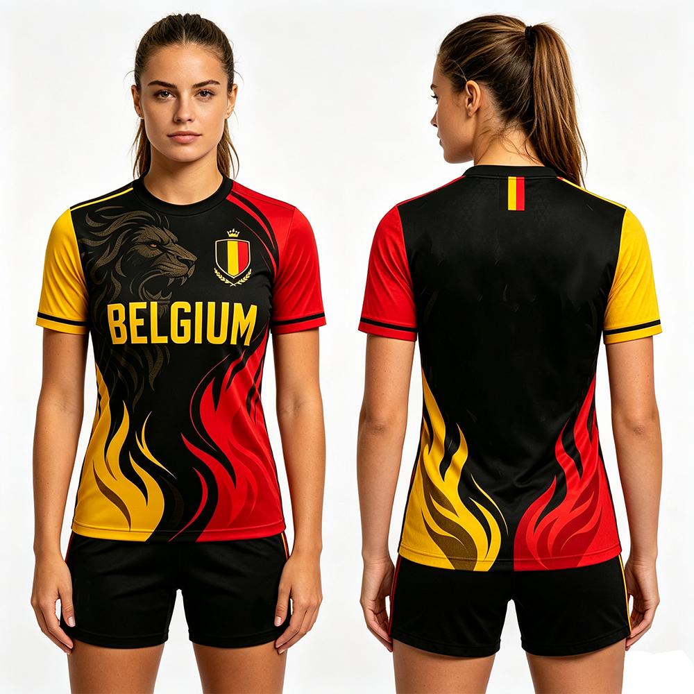 Belgium Soccer Jersey Fashion Football Round Neck ShortSleeve Shirt Summer Women Men Breathable Quick Dry Mesh Jersey Sportswear