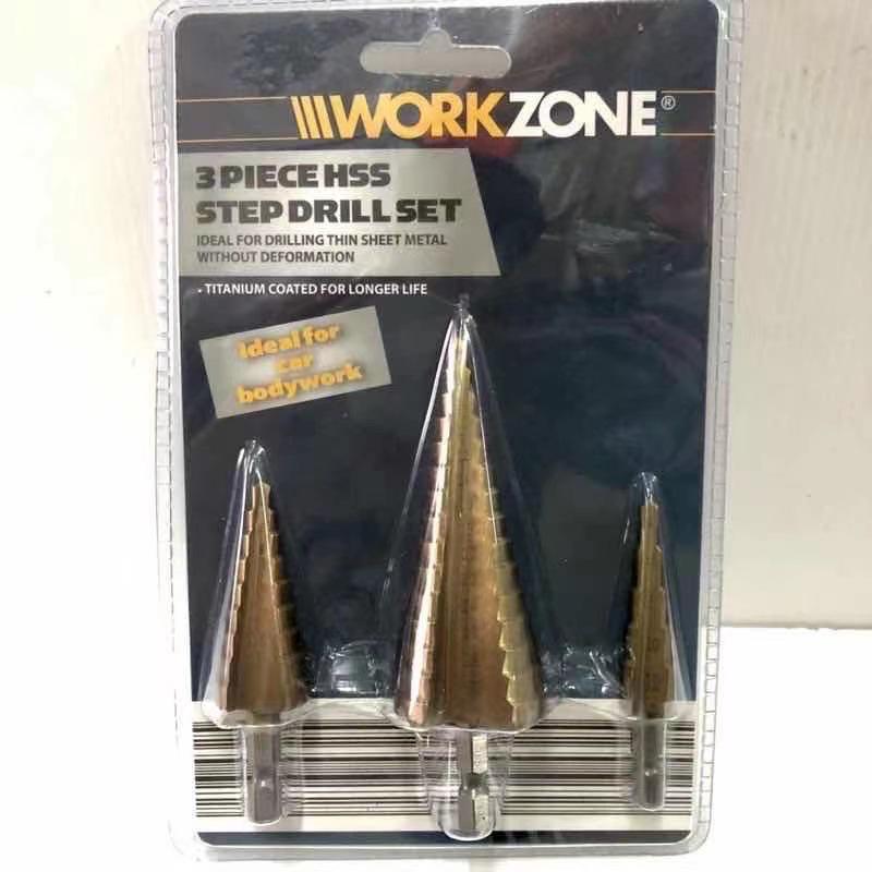 

Large Titanium-Plated Step Drill Set: 4-32mm, 4-20mm, 4-12mm, Triangular Handle, Straight Flute, Pagoda Hole Opener