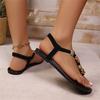 Women's Plus Size Beaded Butterfly Embellished Round Toe Casual Flat Sandals Comfortable Slip On Summer Footwear for Daily Wear