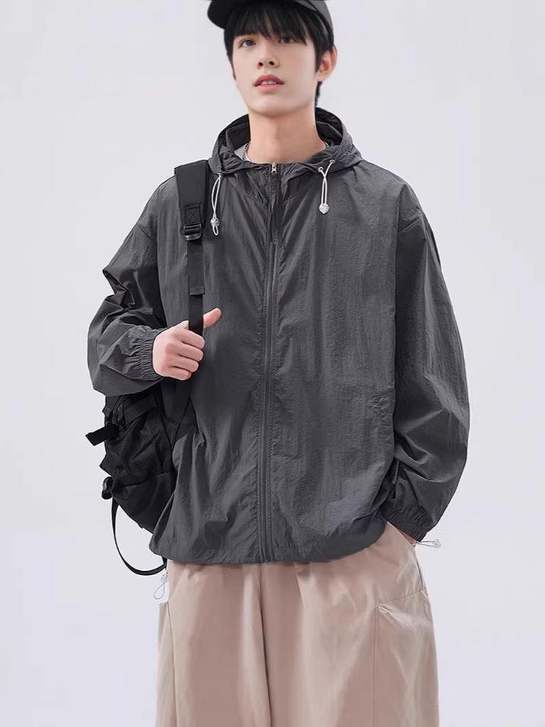Men's Lightweight Ice Silk Sun Protection Hooded Jacket for Summer Cycling & Fishing - Loose, Breathable Outdoor Wear