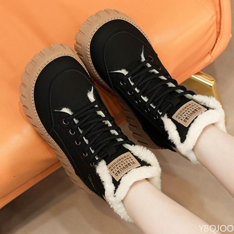 High-top Shoes Women's  Winter New Velvet Warm Versatile Student Large Cotton Shoes Muffin Casual Shoes Tide KT2509