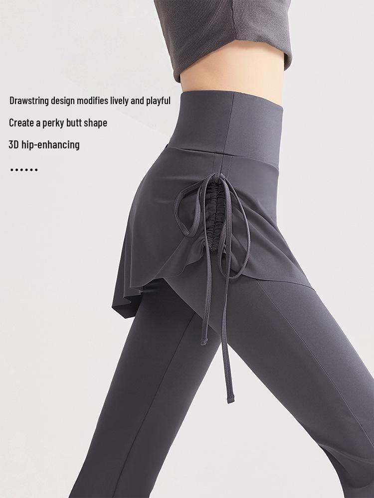 2026 Women's Plus Size High-Waisted Micro-Flare Yoga Pants – Fake Two-Piece Sports Fitness Base Layer for Chubby Girls.
