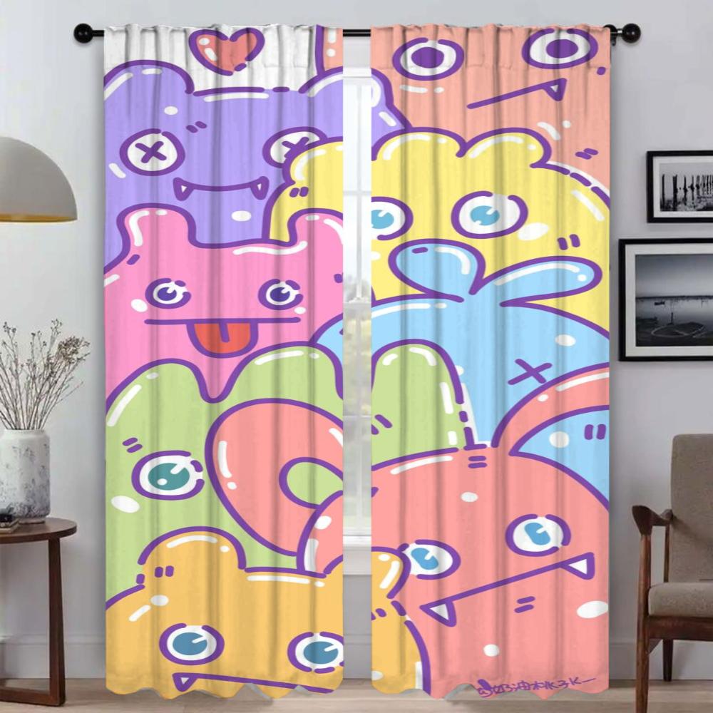 Niedliche Illustration Verdunkelungsvorhänge für Wohnzimmer Fenster Vorhänge Jalousien Raumteiler Tüll für Schlafzimmer Vorhänge 2 Stück Küche