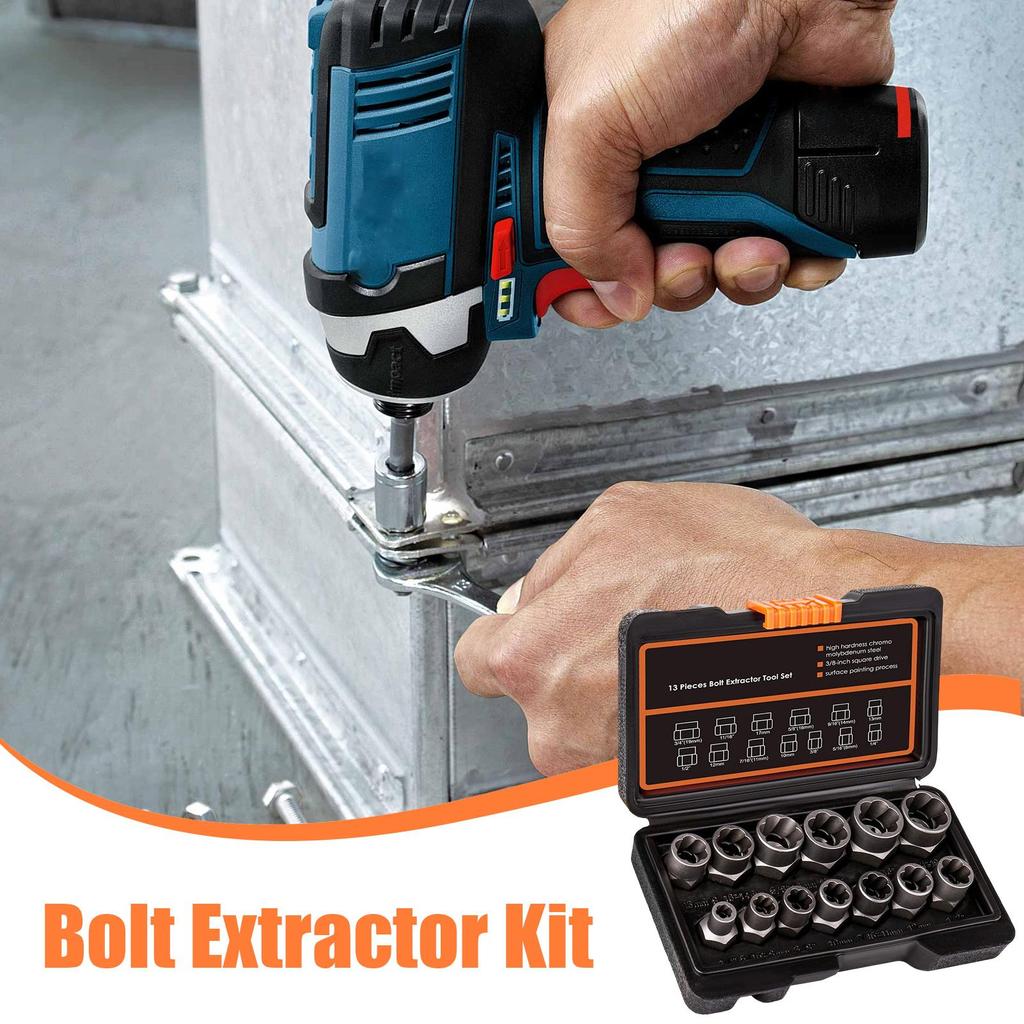 Broken Bolt Extractor Metal Socket With 3/8 Inch Adapter Drive Bolt Nut Remover Set For Damaged Round Rusted Broken Woodworking