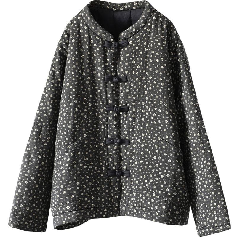 Autumn Winter Women's Cotton Quilted Coats Women Vintage Style Floral Print Female Thick Padded Jackets