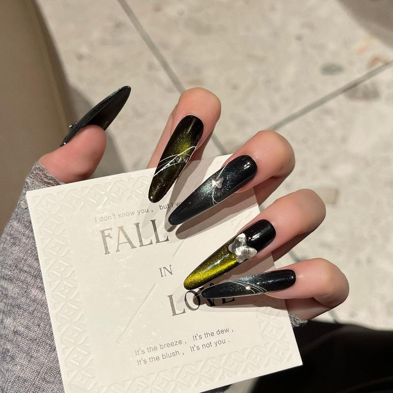 Cat's Eye Wearing Nail Pure Hand-made Nail Piece Fake Nail Wearing Nail Piece Advanced Sense Thin Dog Long