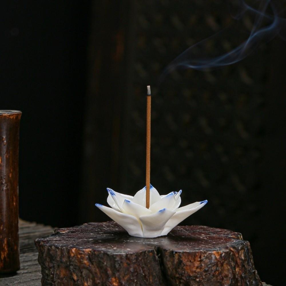 Arzător de tămâie ceramică floare de lotus design floare Censer decorativ pentru tămâie Suport pentru bețișoare de tămâie Colector de cenușă Ornamente Meditație