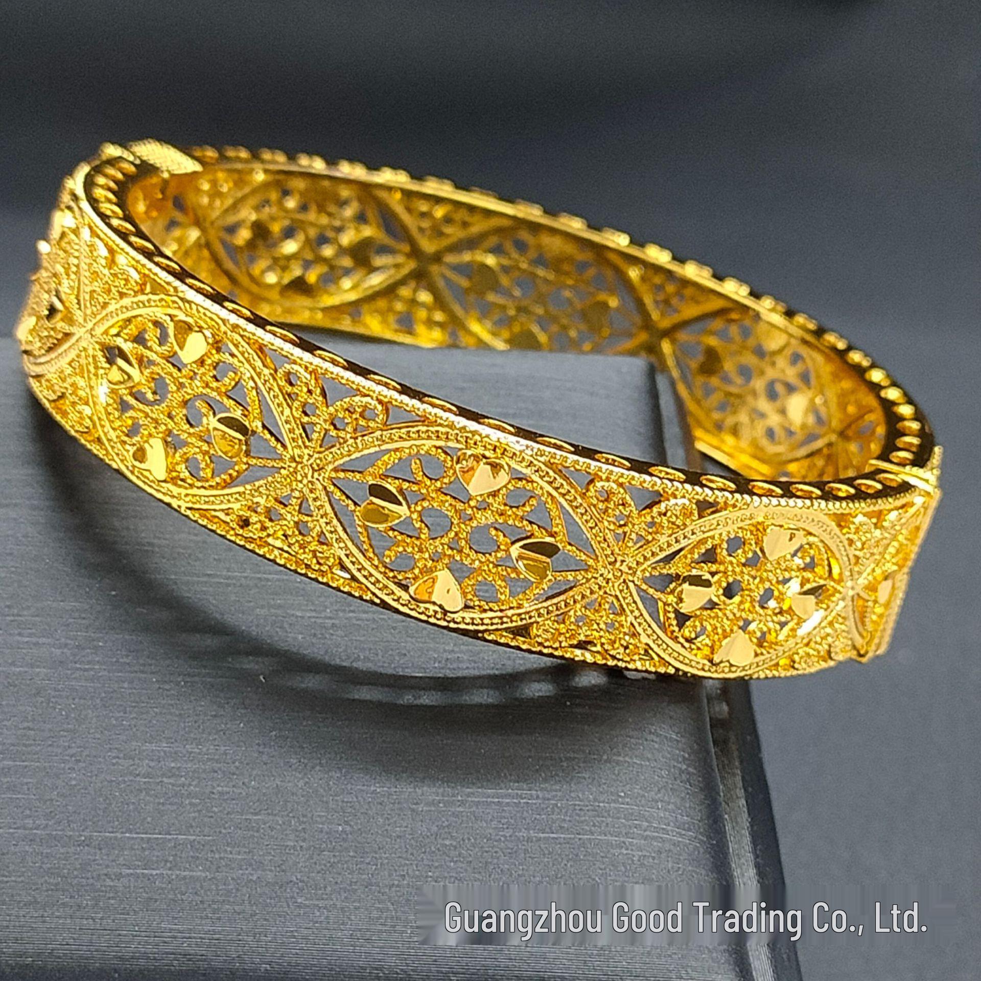

Браслет с резной пряжкой из 24-каратного золота: Женские украшения Ближнего Востока Дубая из вьетнамского песочного золота, устойчивые к выцветанию