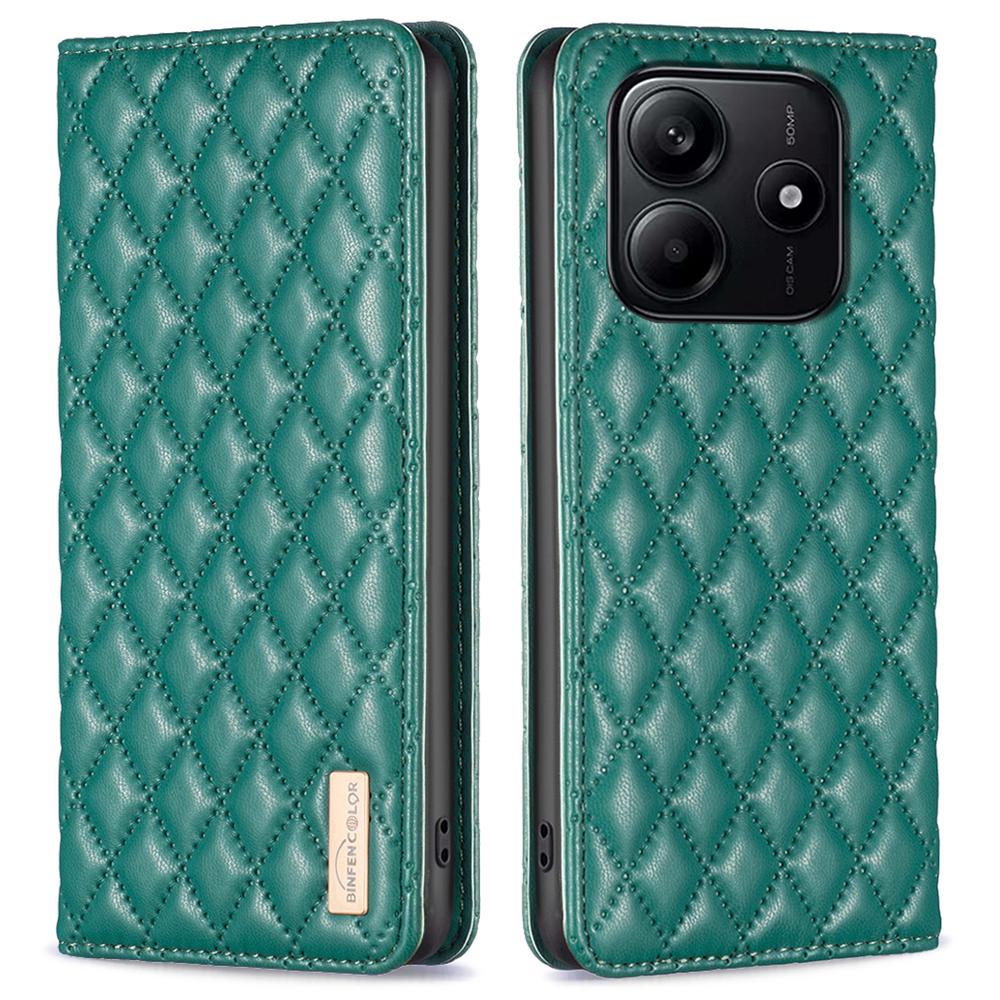 

BINFEN COLOR BF Style-16 For Xiaomi Redmi Note 14 4G (163.25x76.55x8.16mm) Case Card Slots Rhombus Leather Cover Green