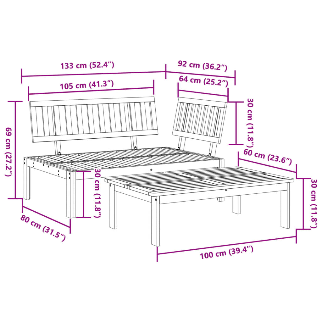 2 Piece Garden Sofa Set Made from Pallets Solid Acacia Wood