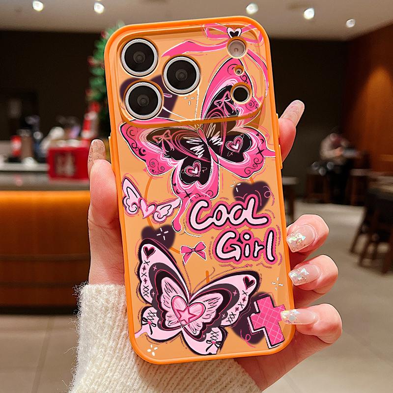 Cool Girl Butterfly Painting For iPhone 17 Pro Max Funda iPhone 16 15 14 13 Pro Max Skin Feeling Magnetic For Magsafe Shockproof Bumper Cover