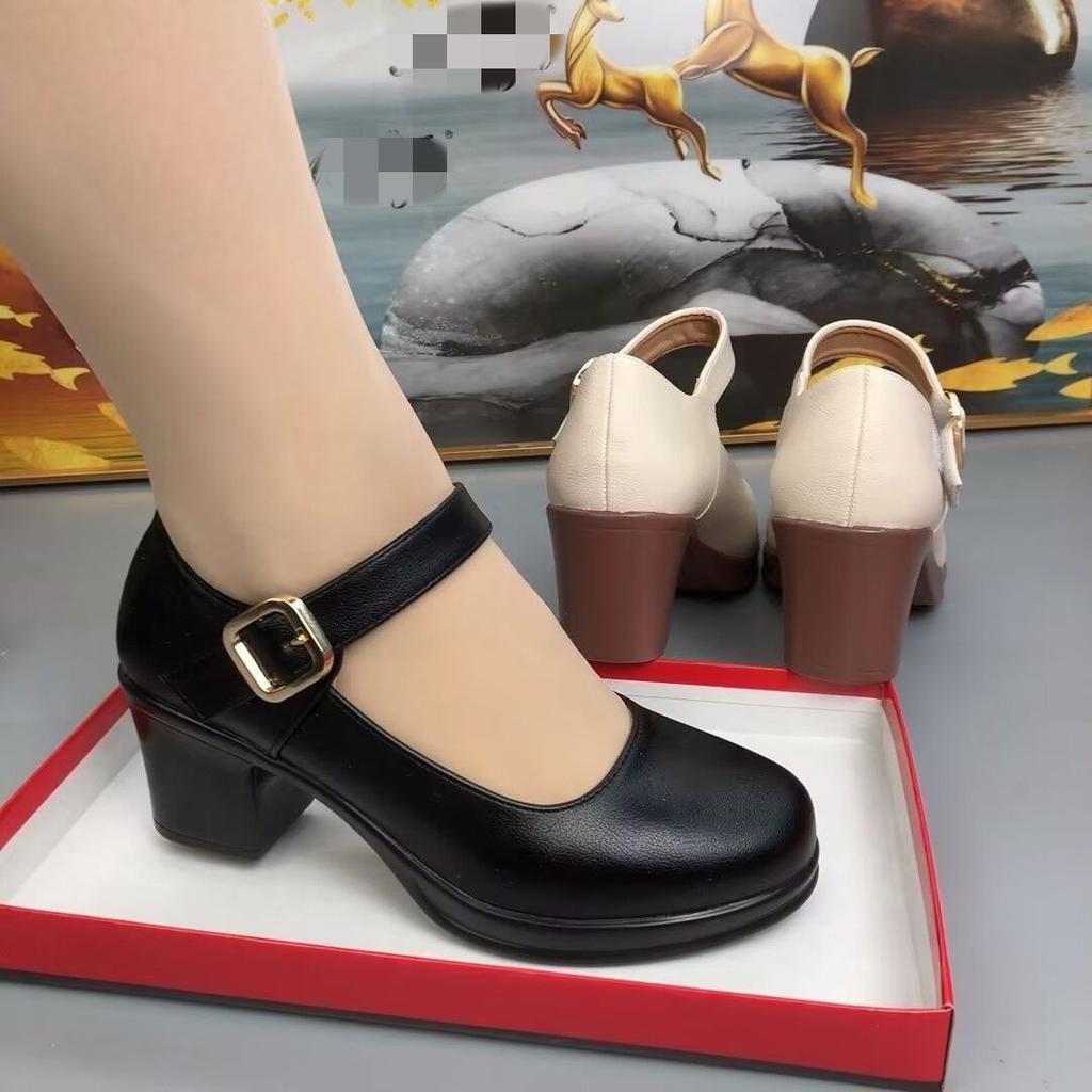 Shallow thick heel round head Mary Jane shoes autumn new soft sole medium heel single shoes casual shoes