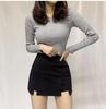 Schwarze knielange Rockhose für Damen - Sommerliche schlankmachende High-Waist-Rockshorts mit Schlitz