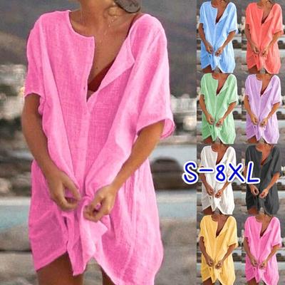 Ευρώπη και Ηνωμένες Πολιτείες Γυναικεία Πουκάμισα Στην Μακρά Παράγραφο Χαλαρό Μονόχρωμο Κοντομάνικο Πουκάμισο Γυναικείο