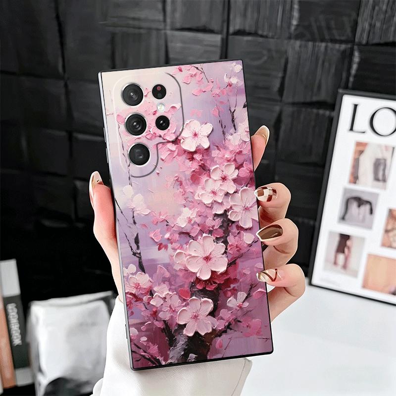Cherry Blossom Sakura Fashion Soft Phone Case for Samsung Galaxy S26 S25 Edge S24 Ultra S23 Plus S22 S21 FE S20 Black Cover Back