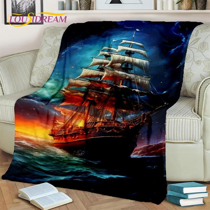 3D Pirate Ship Boat,Sailboat,Barque Blanket,Soft Throw Blanket for Home Bedroom Bed Sofa Picnic Travel Office Cover Blanket Kids