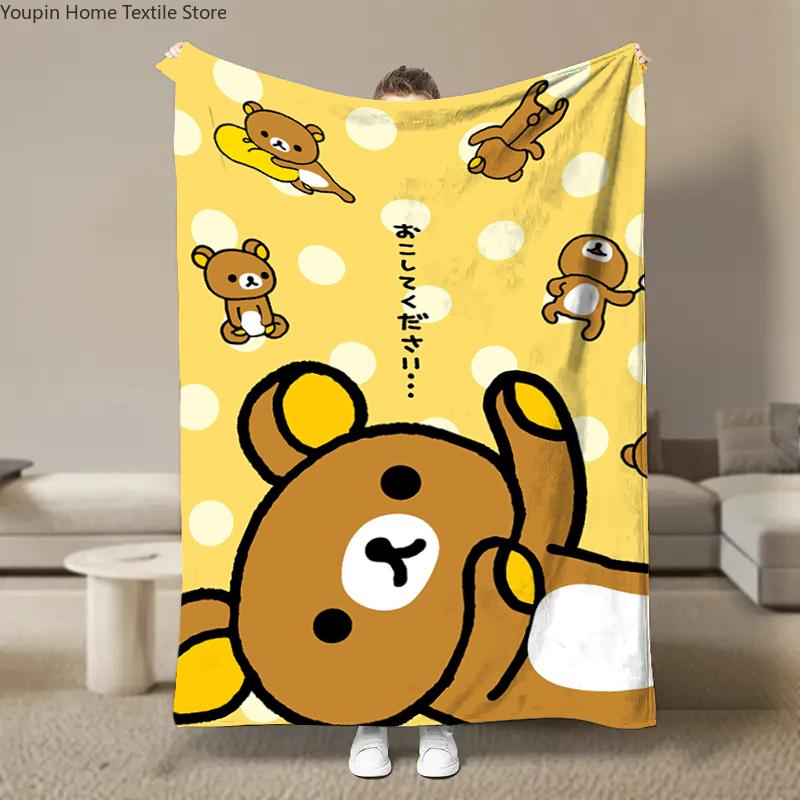 Anime Cute Cartoon R-Rilakkuma Flannel Blanket Fluffy Children and Adults Sofa Plush Bedspread Throw Lunch Blanket for Sofa Bed
