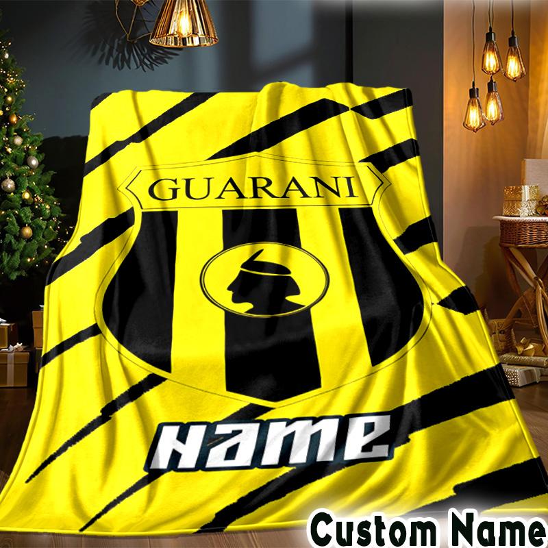 Custom Name Guarani Football Crest Throws Blanket Flannel Blankets for Couch Bed Gifts for Men Women Picnic blanket Christmas fan gifts