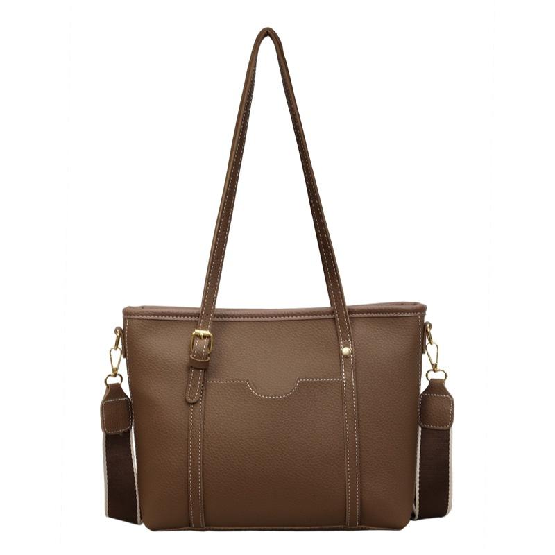 Women's PU Tote Bag with Wide Strap Large Capacity Shoulder Handbag for Work Travel Shopping