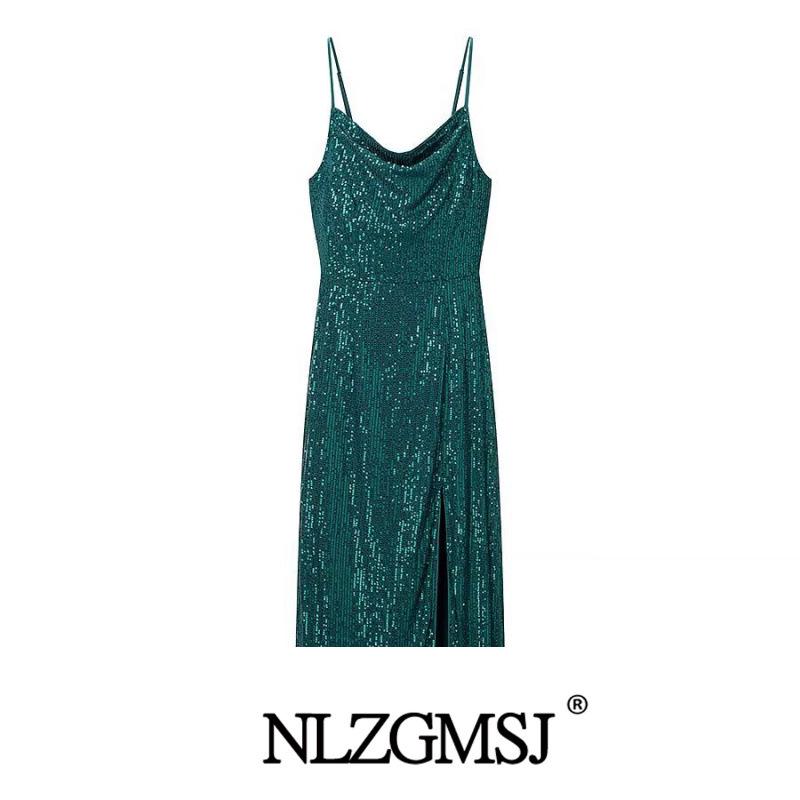 2025 Winter European & American Style Slimming Sequined Camisole Dress Small