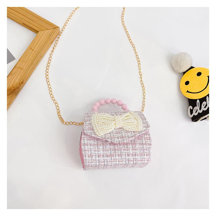 Childrens Cartoon Pattern Pu Shoulder Bag With Artificial Pearl Bow And Flower Decoration For Daily Casual Wear
