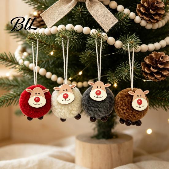 Indoor Christmas Tree Hangings 4Pcs Elk Hanging Ornaments with Wooden Faces, Reindeer Pendants for Xmas Home Decor And Holiday Party Decorations