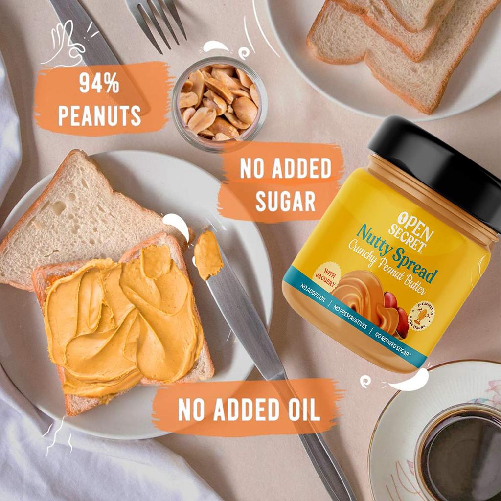 Open Secret Peanut Butter Crunchy | 295g | Unsweetened | 30g Protein | High Protein Peanut Butter, Peanut Butter Unsweetened