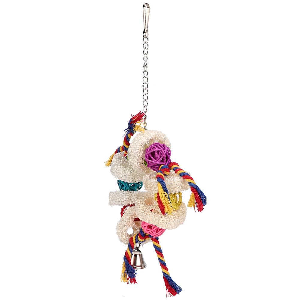 Bird Playing Toys Loofah Sponge Cotton Rope Hanging Parrot Rattan Biting Chewing Standing Rack Toy