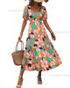 2 New bubble sleeve pleated backless printed high waist short sleeve dress women