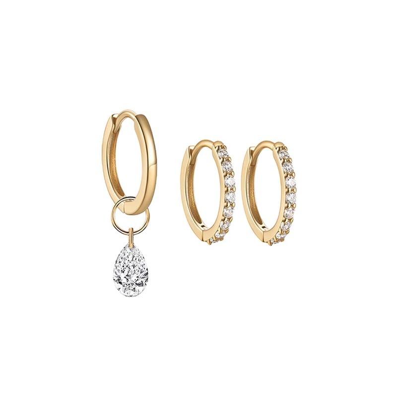 Asymmetric Teardrop Earrings Retro Simple Micro-set Zirconia Small Earring Two Wear Simple Personalized Exquisite Hundred with Fashion Accessory