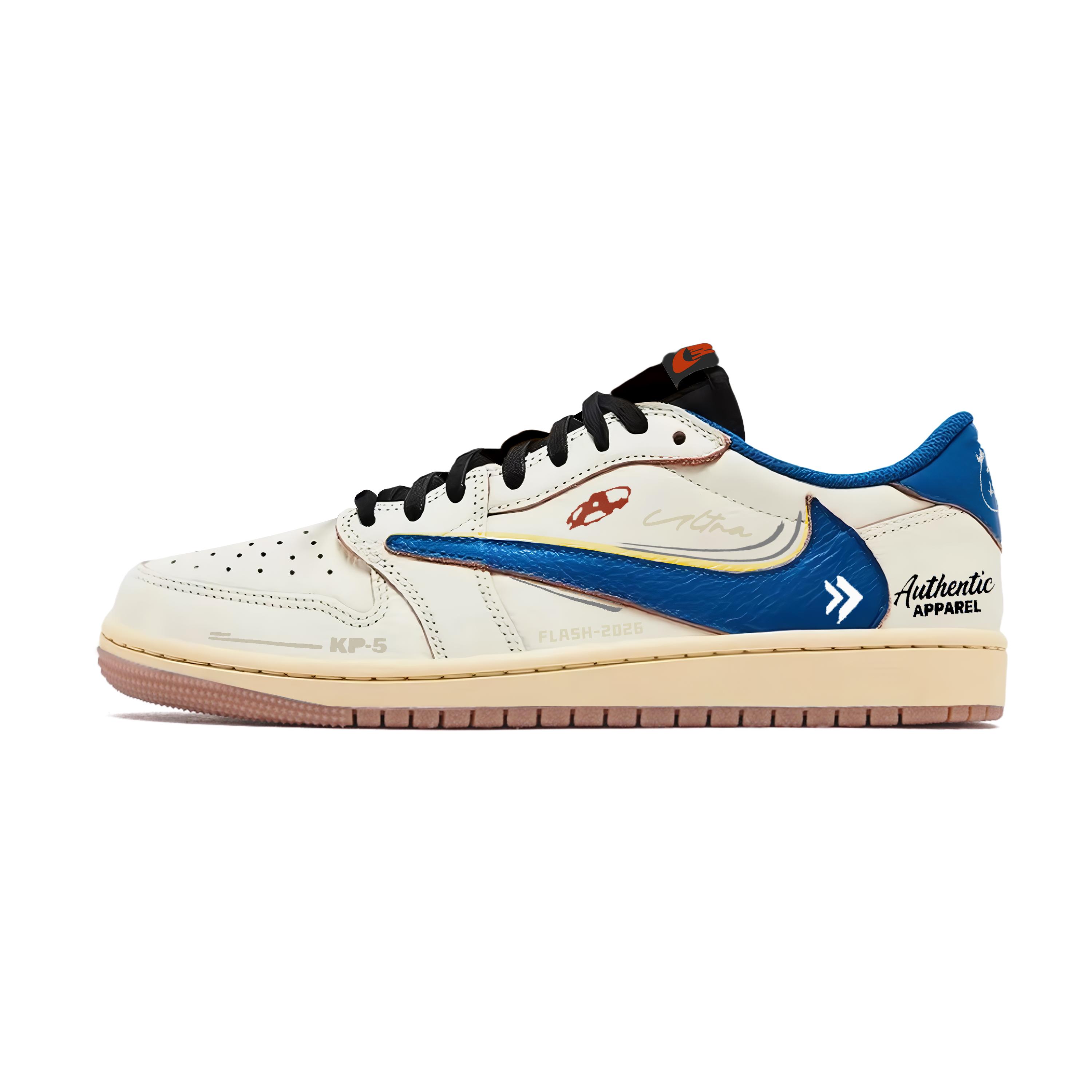 

Travis Scott x Jordan Air Jordan 1 Lightning Wave Hook 7.0 Low Cushioning Low top Vintage Basketball Shoes DZ4137-700(Team1698-) 35.5