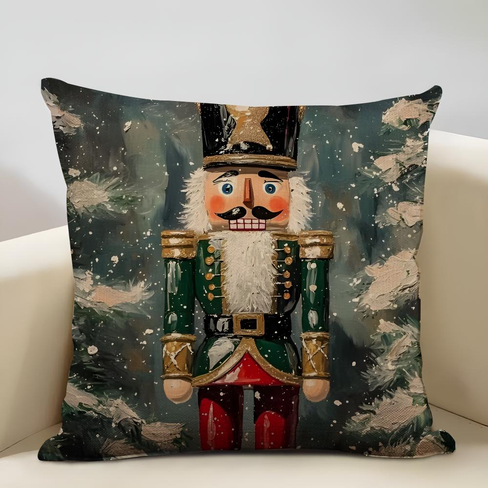 Nutcracker Cartoon Cushion Cover Household Decoration Linen Sofa Cushion Cover: Skin-Friendly & Breathable With Invisible Zipper