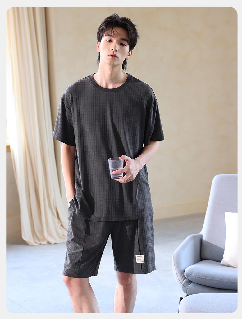 Xuan Liang [7A Antibacterial] Tencel Cotton Pajamas for Men In Summer, Lyocell Cotton Short Sleeves for Casual Outerwear Home Clothes