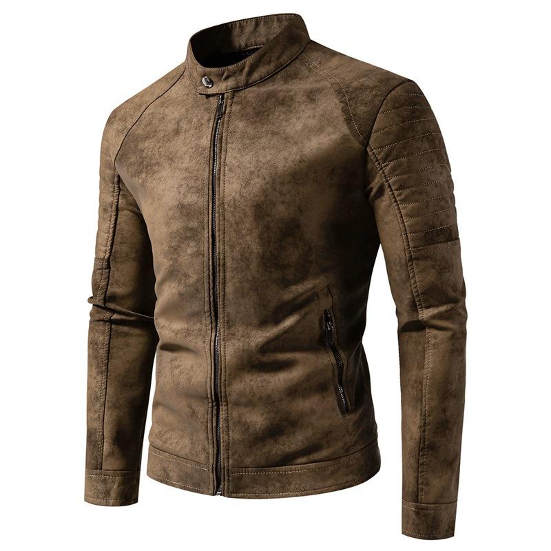 Tie-dye washed men's leather jacket, new European and American retro matte motorcycle biker high-end leather jacket and jacket