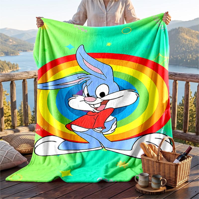 Warm Flannel Blanket Rabbit Pattern, Lightweight Comfortable Throw Blanket for Bed Sofa Use