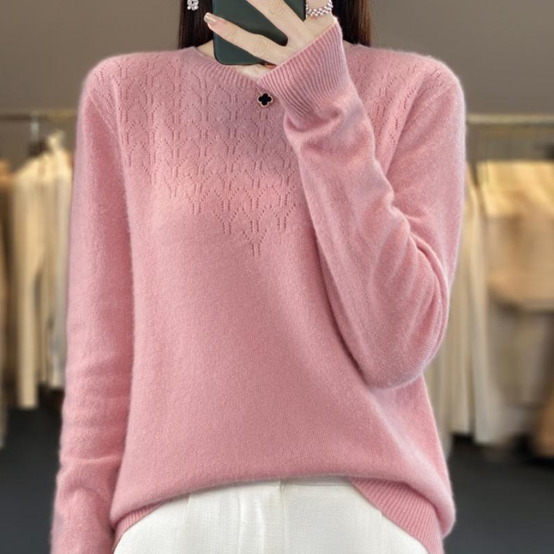 First-line Ready-to-wear Hollow Round-neck Cardigan for Women's Autumn and Winter Fashion Versatile Cashmere Base Shirt Top