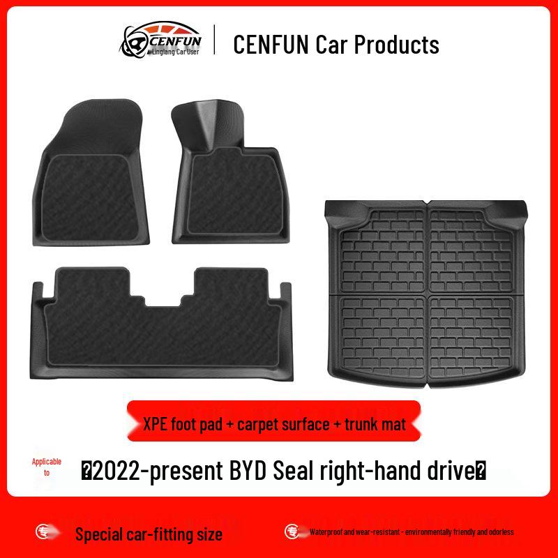 Eco-Friendly, Wear-Resistant BYD Seal RHD Car Mats: Waterproof Front, Rear, and Trunk Liners with Backrest Protection