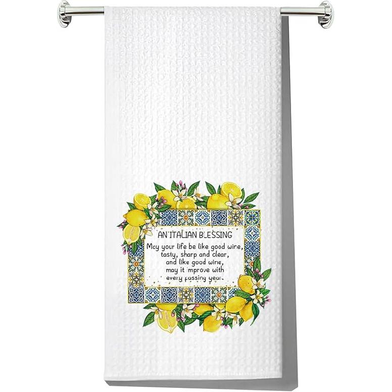 G2TUP Italian Blessing Kitchen Towels Italian Mama Towel Italian Nonna Towel Talian Housewarming Gift Italian Lemon Towels (Iialian Lemon) Iialian Lemon