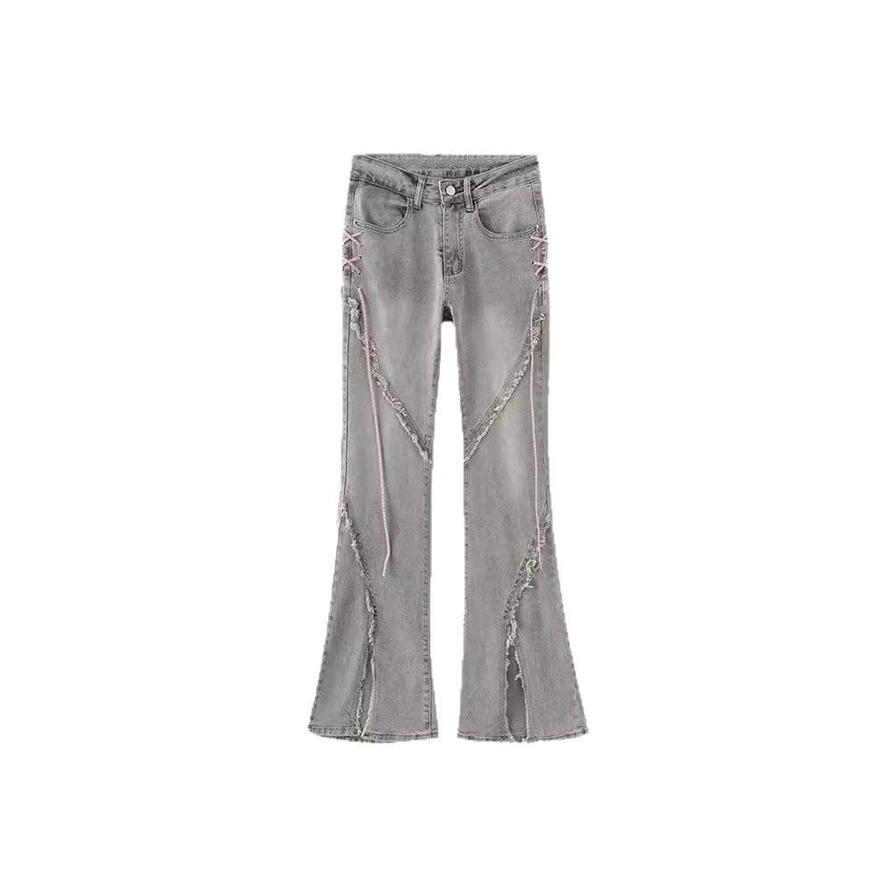 2023 Women's Retro Hot Girl Irregular Slit Micro-Flared Jeans for Spring/Summer