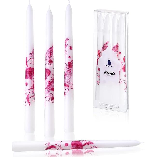Chinoiserie Taper Candles Set of 4, 10 Inch Decorative Taper Candles Willow Decor Chinoiserie Room Table Decor for Home Bedroom Wedding Party (Blue pink and white
