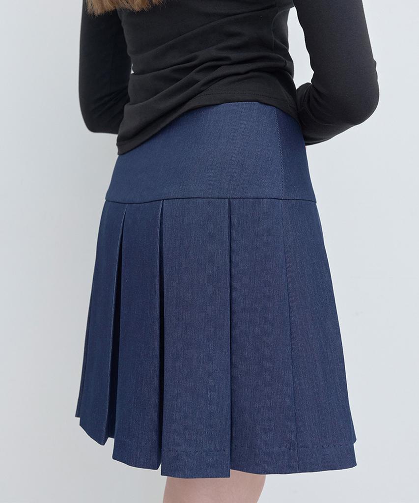 Pisis Denim Pleated Skirt_Blue