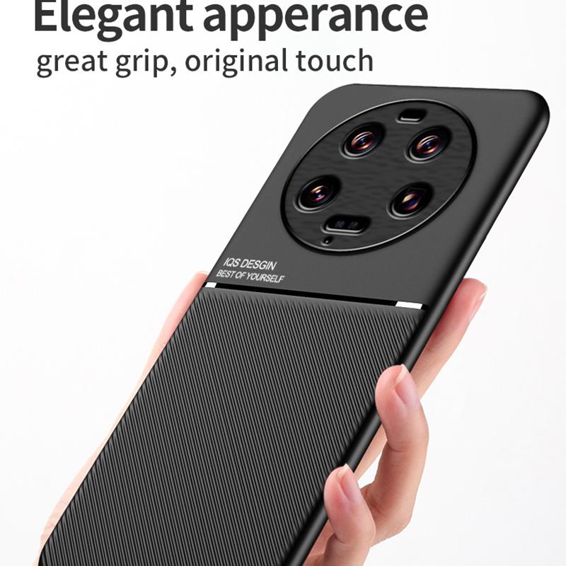 For Xiaomi 13 Ultra Lines Imprinted PU Leather+TPU Case Magnetic Car Holder Phone Cover