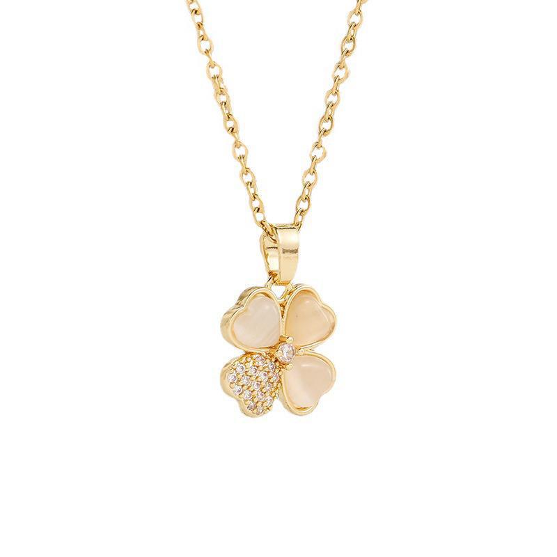 Single-petal Diamond-encrusted Four-leaf Flower Titanium Steel Necklace, Women's Model, Light Luxury Niche Fashion Multi-purpose Collarbone Chain