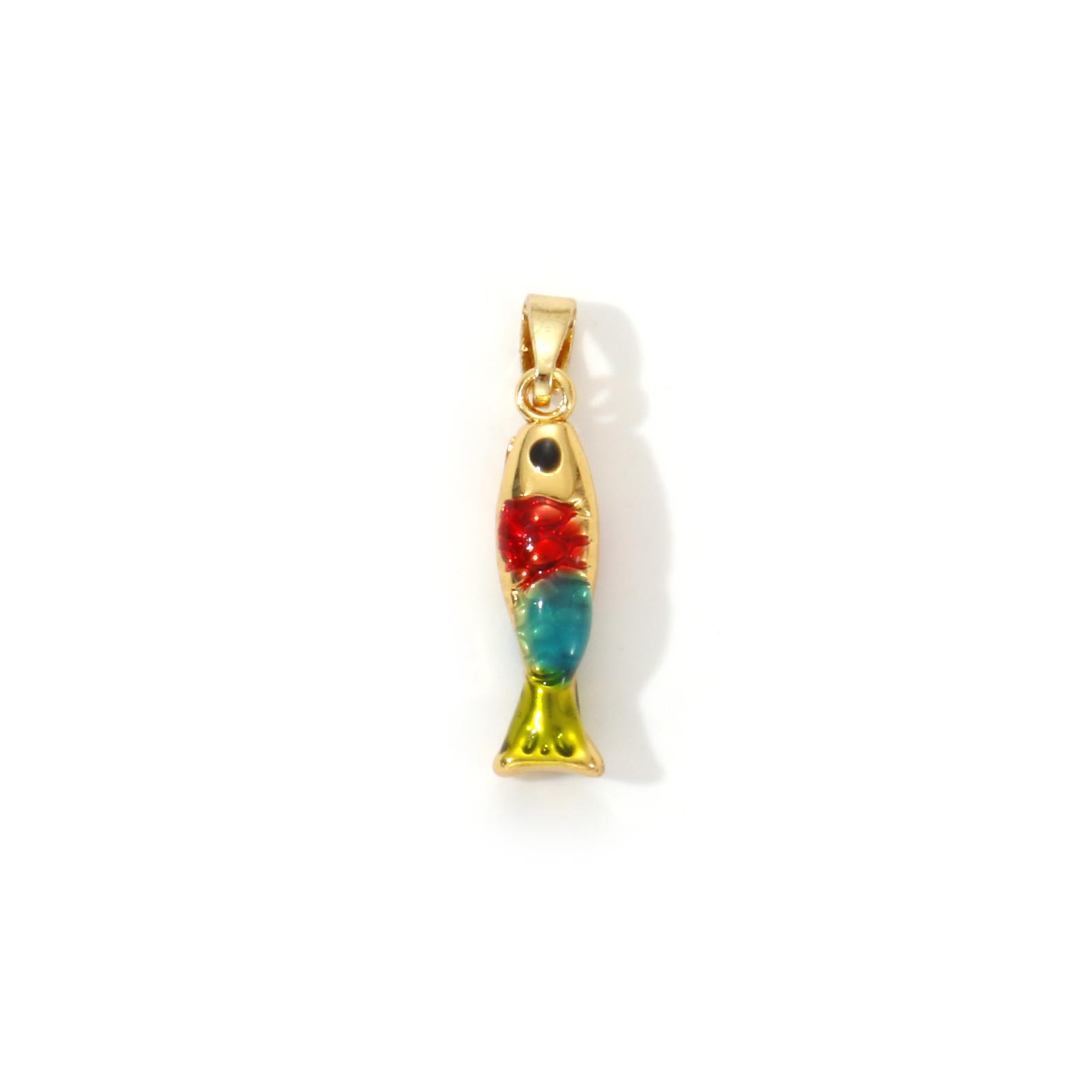 

2 PCs Brass Ocean Fish Jewelry Charms 18K Gold Plated Enamel 3D Metal Pendants For DIY Necklace Findings Making Findings