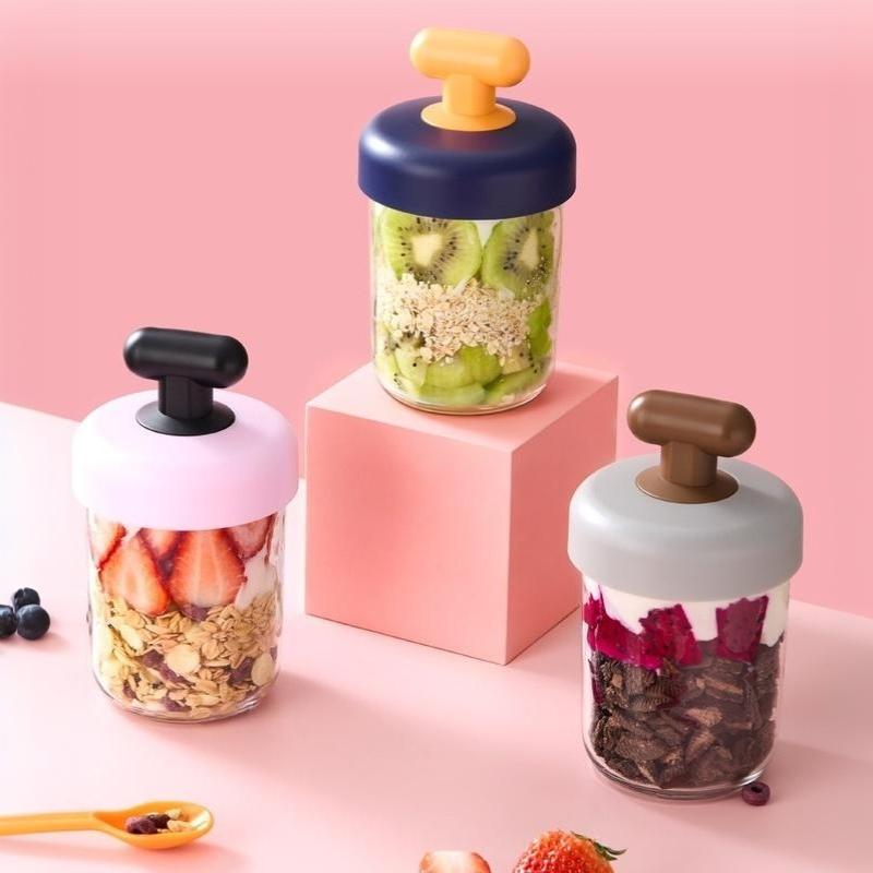 High Value Transparent Glass Oat Cup With Lid And Spoon Good Sealing With Scale Multicolor Optional Breakfast Cup